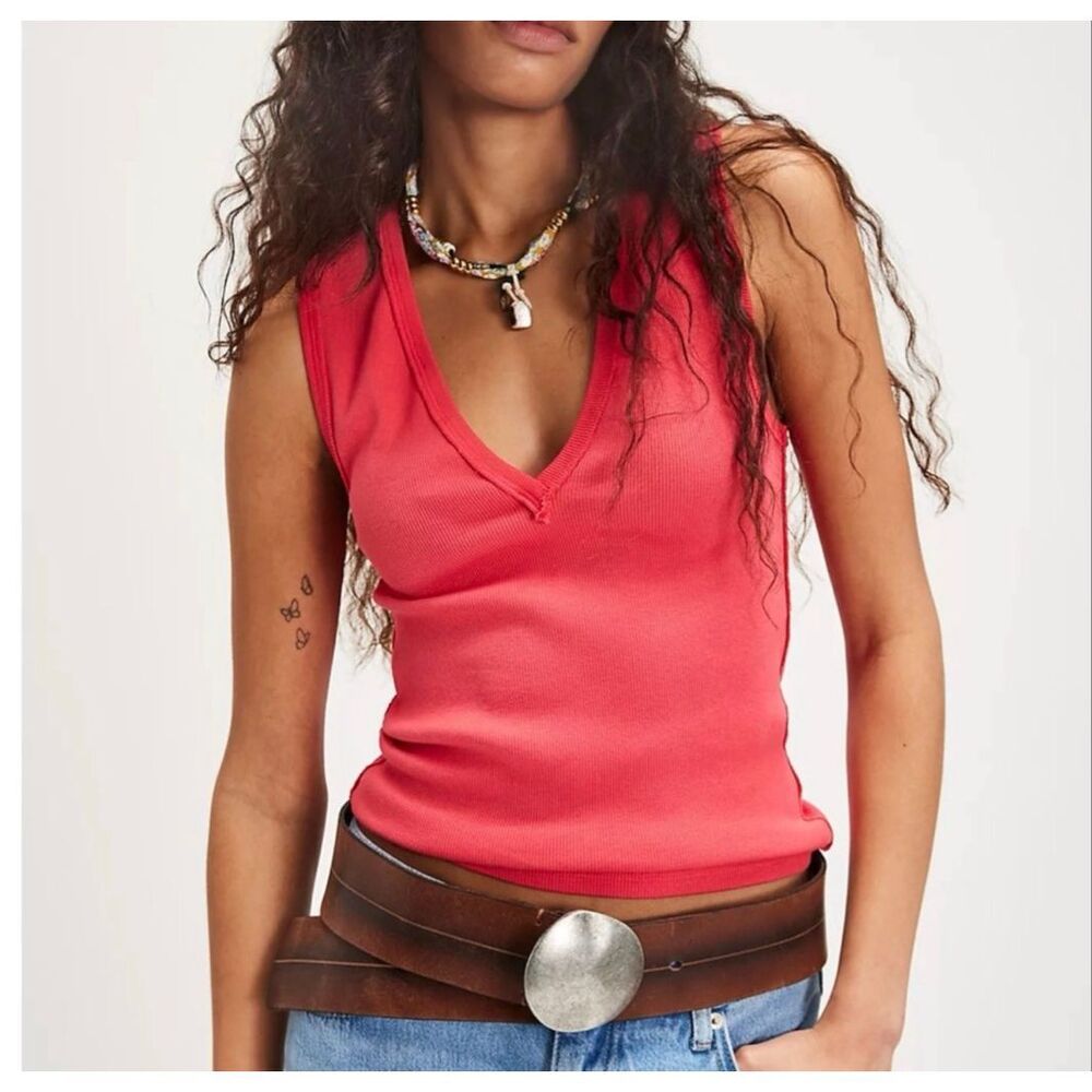 Free People We The Free Neria V-Neck Tank Top in tart berry Women’s XS NEW